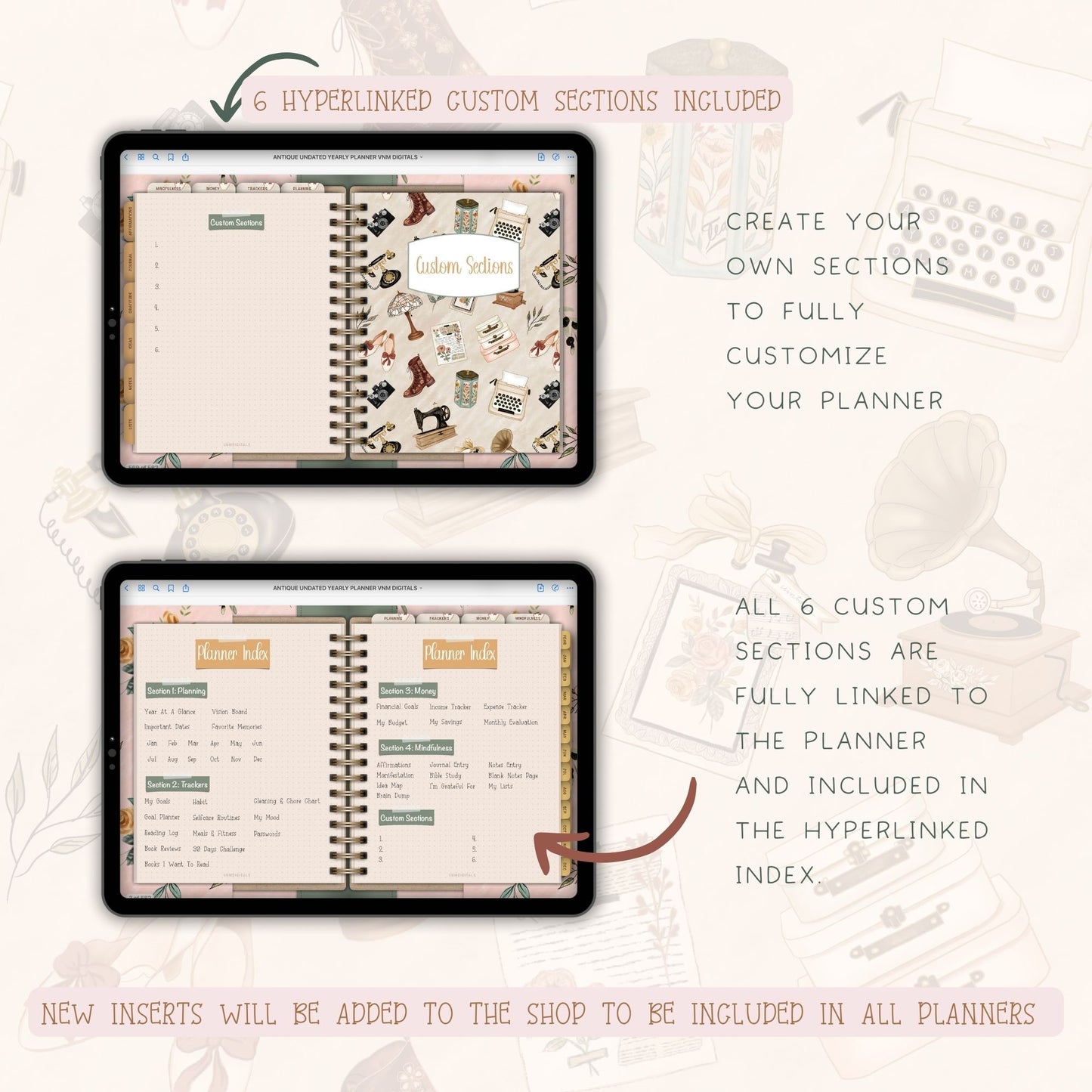 Antique Undated Digital Planner Kit-PDF