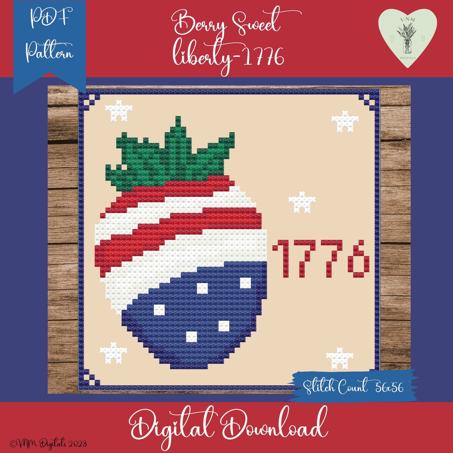 Berry Sweet Liberty Trio~Patriotic Counted Cross Stitch PDF Pattern~INSTANT DOWNLOAD