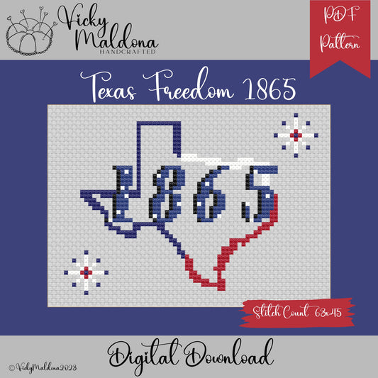 Texas Freedom 1865 ~ Counted Cross Stitch PDF Pattern ~ INSTANT DOWNLOAD