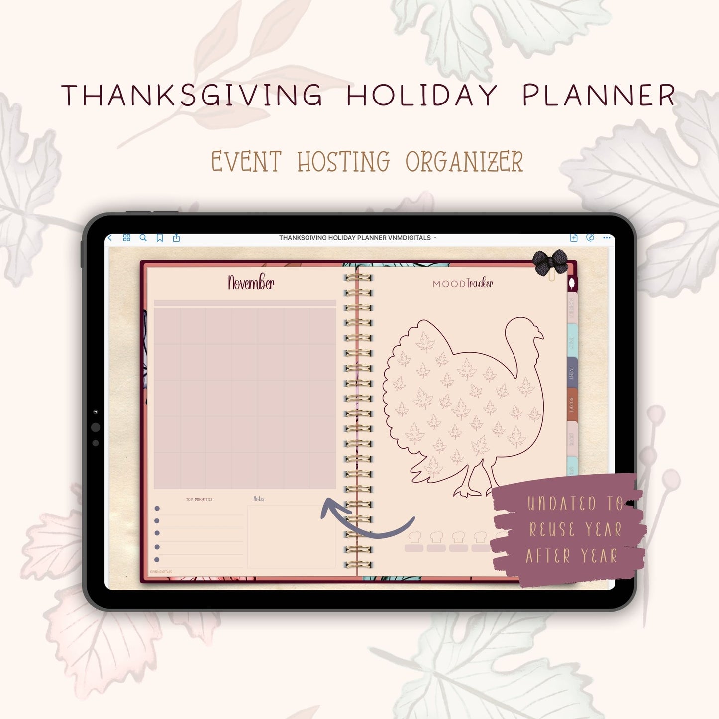 Thanksgiving Hosting Planner~Digital Undated Holiday Planner