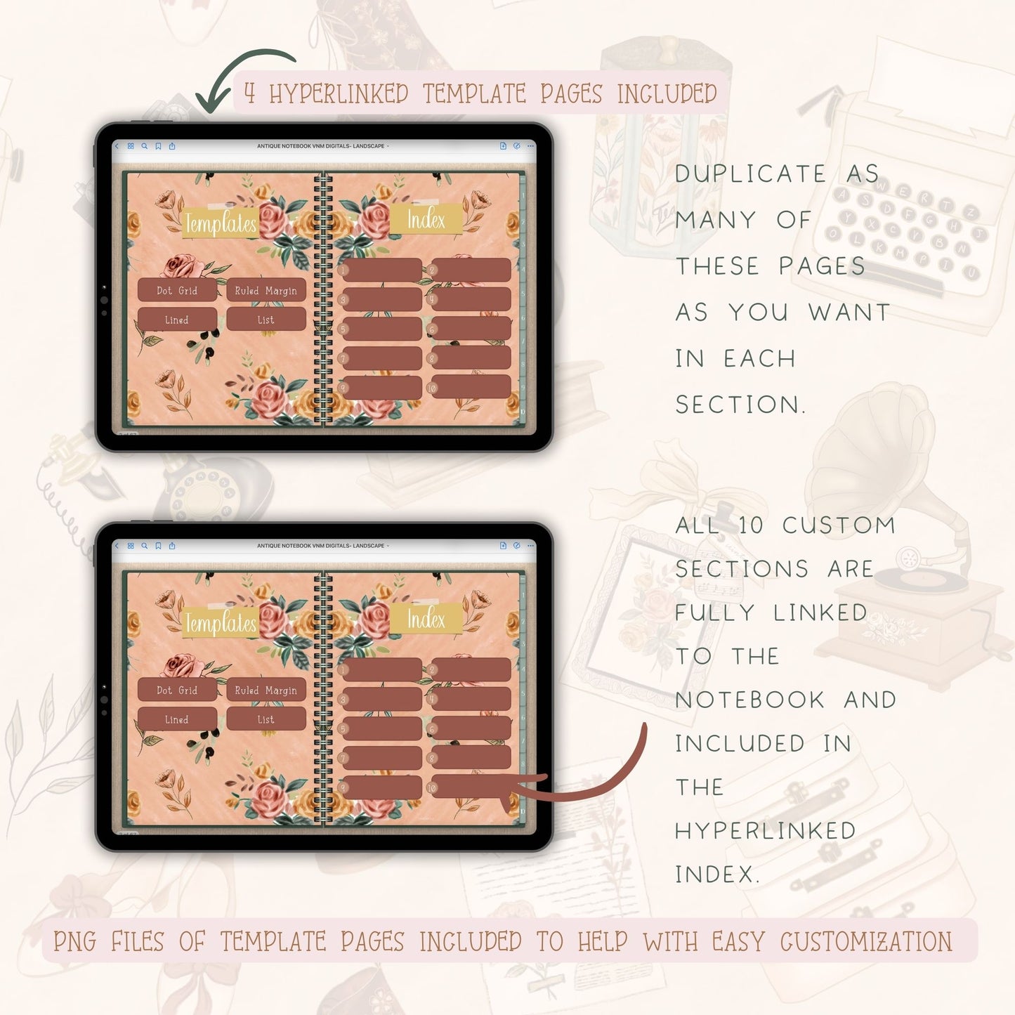 Antique Themed- Digital Notebook Set