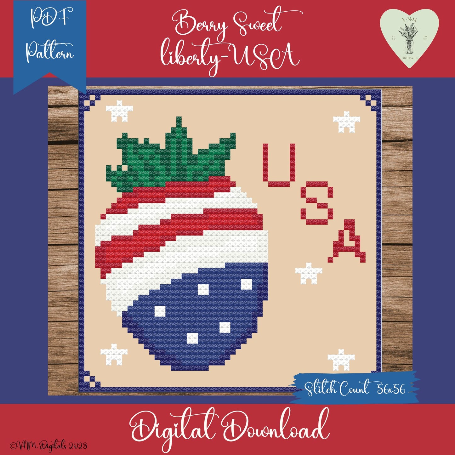 Berry Sweet Liberty Trio~Patriotic Counted Cross Stitch PDF Pattern~INSTANT DOWNLOAD